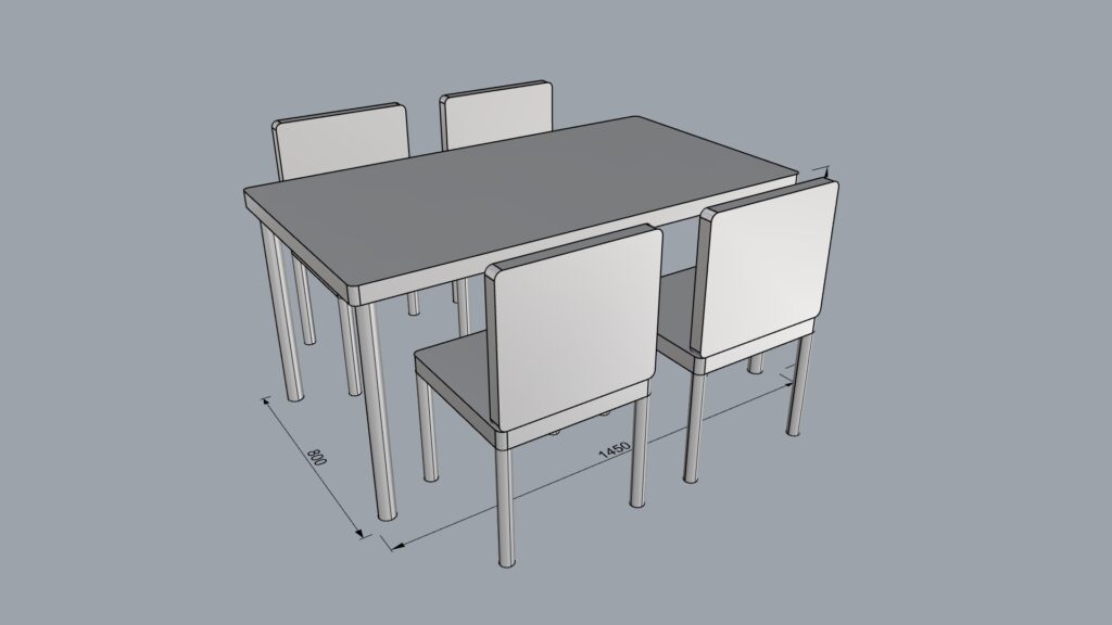 シンプルなテーブル椅子付き1450-800-700