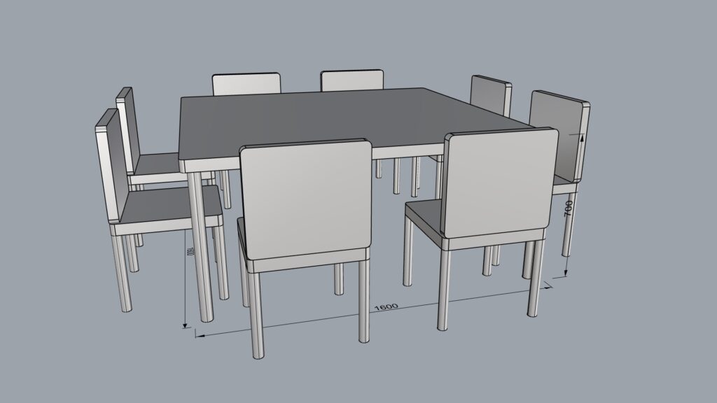シンプルなテーブル椅子付き1600-1600-700