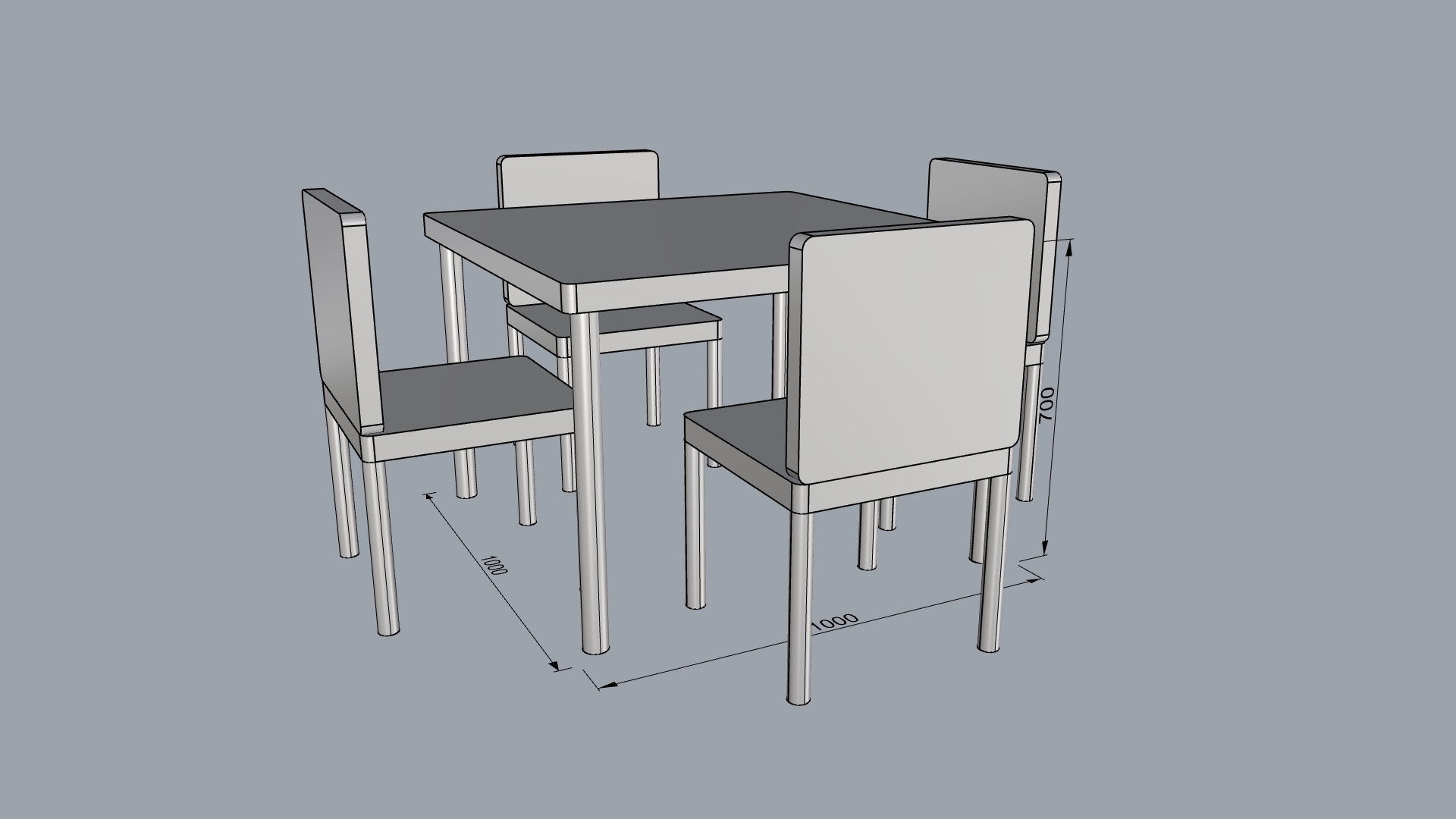 シンプルなテーブル椅子付き1000-1000-700