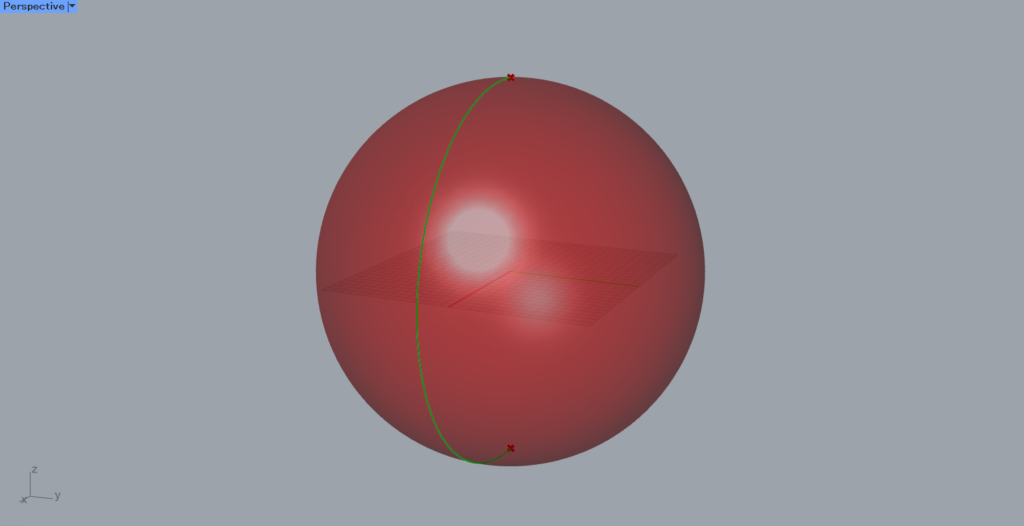 球を作成するサーフェスの始まりと、終わりの部分をつなぐ部分の曲線
