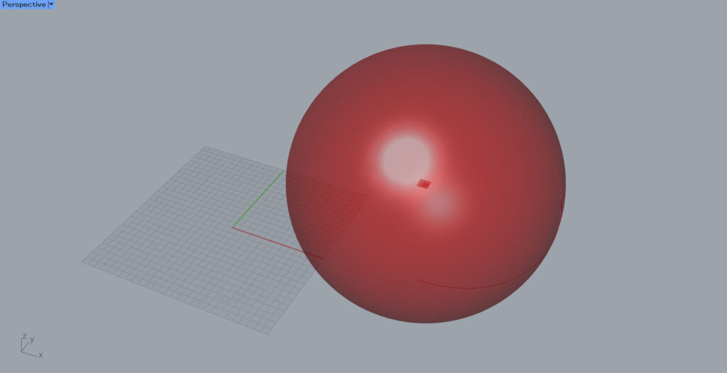 作成した平面の原点に球が作成された