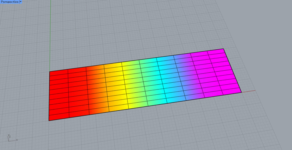 X座標の位置によって色が変わるメッシュが作成された