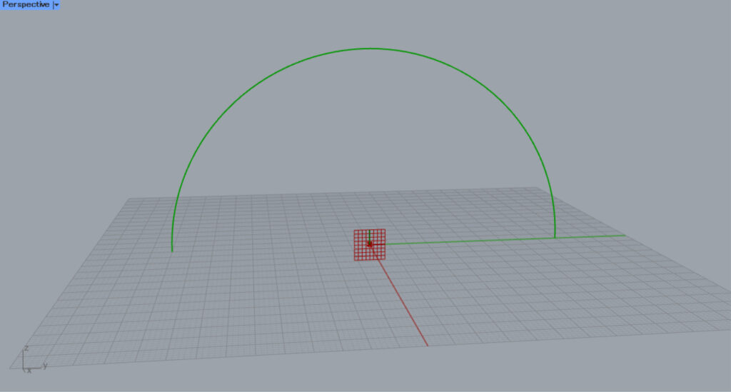 指定した作業平面に円弧が作成された