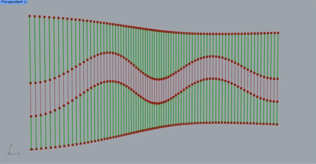 上下から基準のカーブをつなぐ線を作成できた