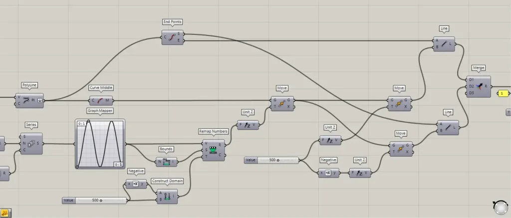 上下から基準のカーブをつなぐ線を作成する